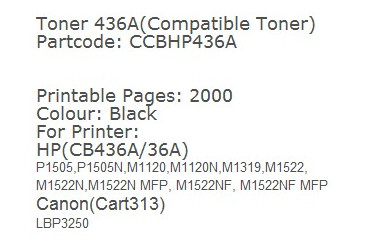 Toner 436A HP/Canon(Compatible)