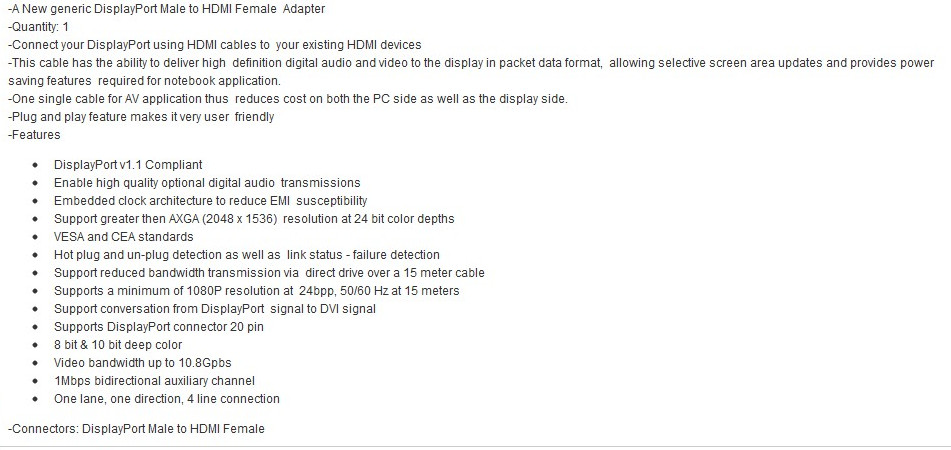 Displayport DP Male To HDMI Female Adapter Converter